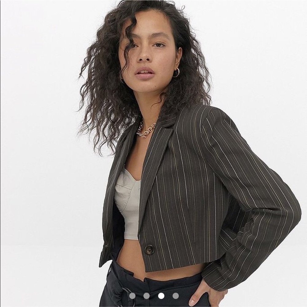 uo striped cropped blazer